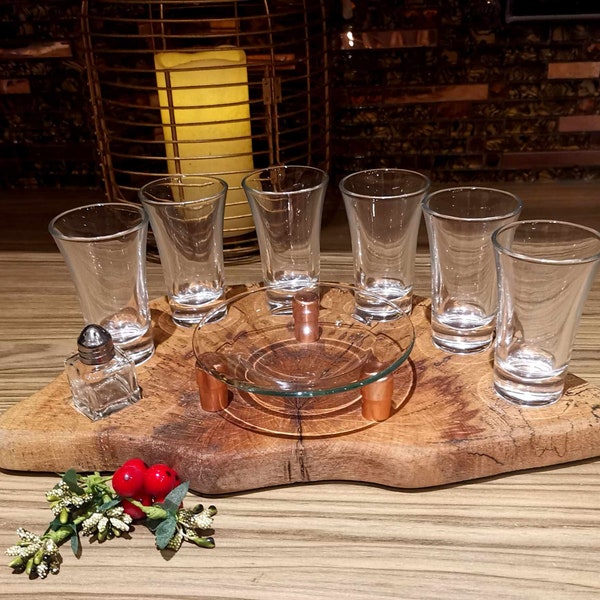 Tequila 6 x Shots Glasses Set - Handmade - wood shots set-Glassware - Home Bar-Wood Shots Display Board