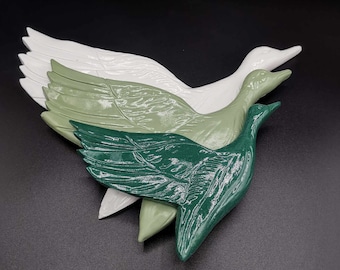3D Flying Swans Wall Sculpture: Stone Cast Plaster Art-bird wall decor