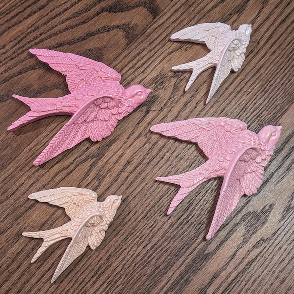 Flying Swallow Wall Decor - Set of 4 - Handmade Bird Art- jesmonite