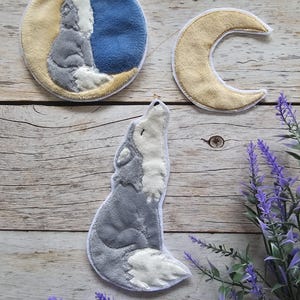 Applicazione di lupo e luna • come toppa, toppa termoadesiva o toppa per cartella scolastica