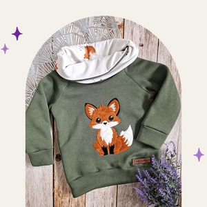 Handmade children's sweater with embroidered cuddly fox available in many colors image 1