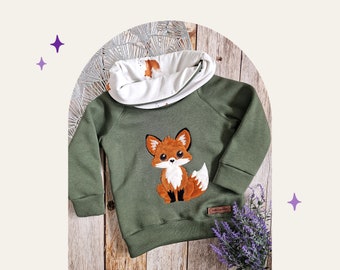 Handmade Kinder Pullover mit aufgesticktem kuscheligen Fuchs - erhältlich in vielen Farben