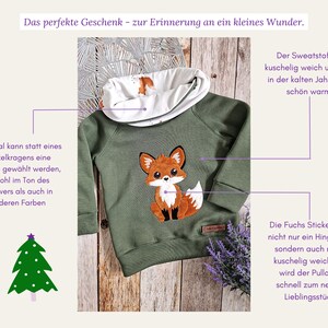 Handmade children's sweater with embroidered cuddly fox available in many colors image 2