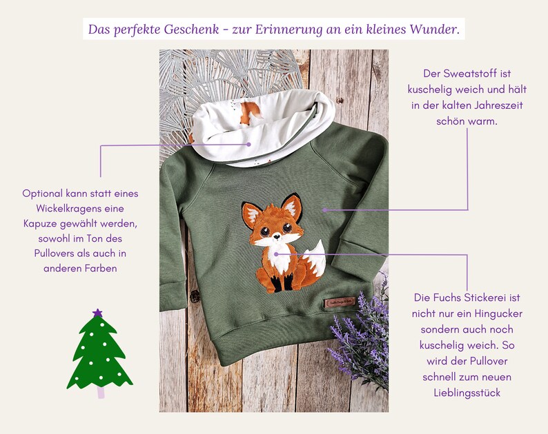 Handmade children's sweater with embroidered cuddly fox available in many colors image 2