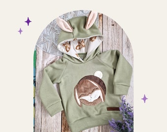 Handmade children's sweater with embroidered cuddly bunnies - available in many colors