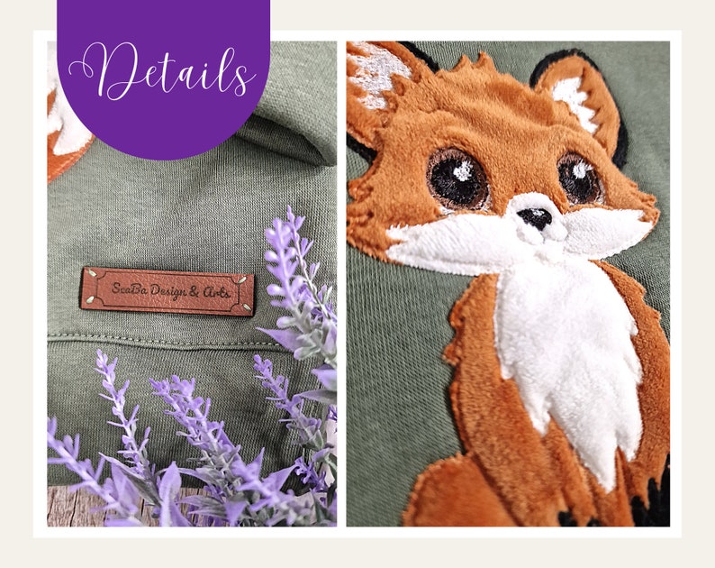 Handmade children's sweater with embroidered cuddly fox available in many colors image 5