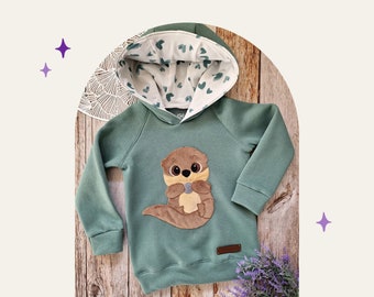 Handmade children's sweater with embroidered cuddly otter - available in many colors