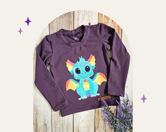 Handmade children's long-sleeved shirt with embroidered cuddly dragon - available in many colors & sizes 74 to 164