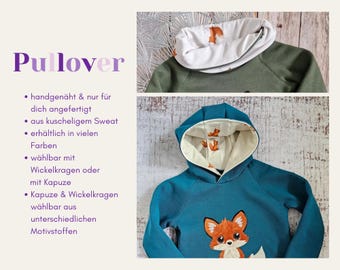 Handmade Kinder Pullover mit aufgesticktem kuscheligen Fuchs