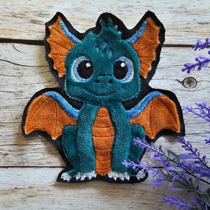 Applikation Drache • als Aufnäher, Bügelpatch oder Patch für den Schulranzen