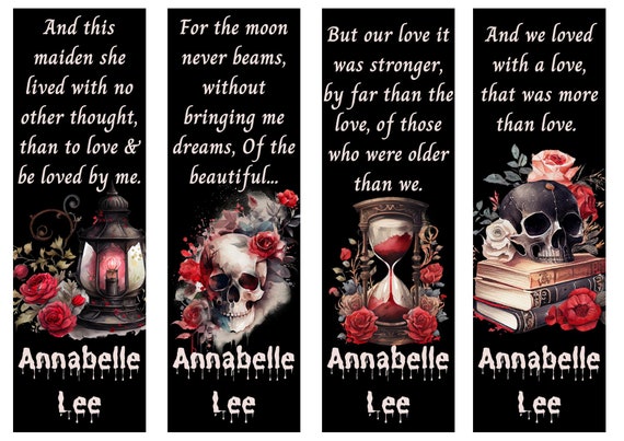 4 X Annabelle Lee Edgar Allan Poe Quotes Gothic Bookmarks 1 - Etsy