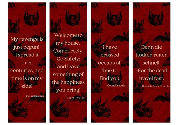 4 x red bat dracula quote gothic bookmarks 1 x printable pdf etsy