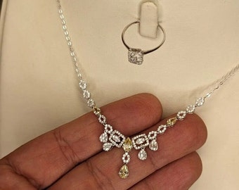 IGI Certified VS1 D 3.85 Ct Round And Pear Cut Diamond Beautiful Wedding Necklace Set In 14K Solid White Gold