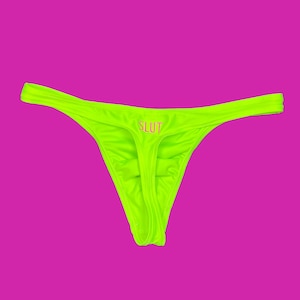 Personalizable Slut logo custom Embroidery Mens green swim thong underwear swimwear