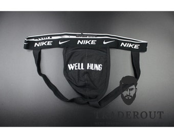 H.E.Arts WELL HUNG logo Custom Print Men black jock jockstrap underwear