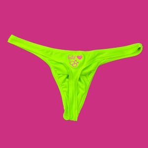 Gay LOVE logo custom Embroidery Mens green swim thong underwear swimwear