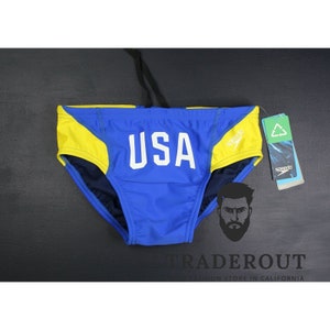 H.E.Arts USA logo custom print Men sapphire blue swim Brief size 28