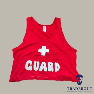 LIFEGUARD Life Guard custom print mens red super short crop tank top by H.E.Arts Design