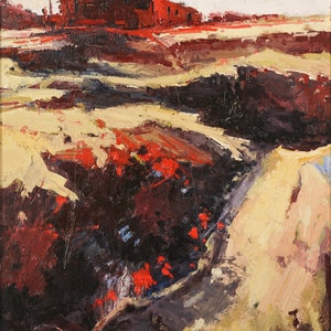 Milieu du siècle, peinture à l'huile vintage originale.  Ernest Julien Malla - Paysage d'influence post-impressionniste fauve