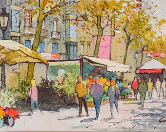 Vibrant Market Scene - Oil on Canvas