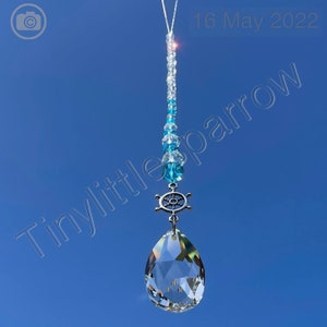 Nautische Boot Wiel Zonnevanger Mobiel ~ Blauwe Glaskralen ~ Venster Huis Tuin Decoratie ~ Strand Thema ~ Schip