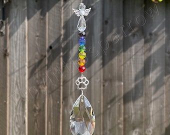 Nuevo Rainbow Bridge Pérdida de mascotas Angel Sun Catcher ~ Impresión de patas ~ Cuentas de vidrio arco iris ~ Recuerdo conmemorativo ~ Pérdida de perros o gatos ~ Decoración de ventanas del hogar