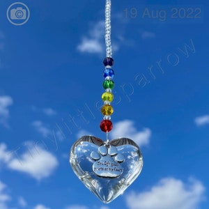 New Rainbow Bridge Pet loss Heart Sun Catcher You left paw prints on my heart Glass Beads Memorial Keepsake Dog or Cat Loss Window image 1