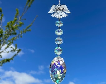 New 3D Angel and Angel Wing Sun Catcher Mobile ~ Memorial or Protection ~ Glass beads and Droplet ~ Window Home Decoration