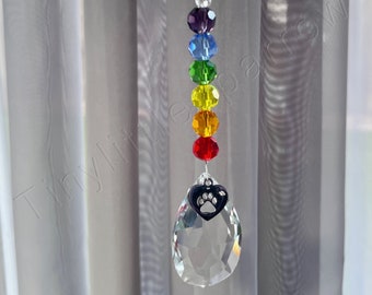 New Dainty Rainbow Bridge Pet loss Sun Catcher ~ Paw Print Heart Charm ~ Glass Beads ~ Memorial Keepsake ~ Dog or Cat Loss ~ Window Home