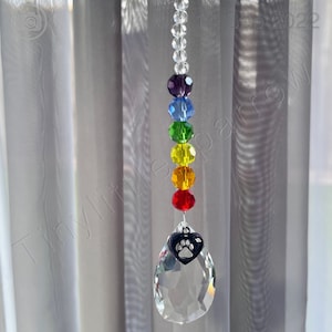 New Dainty Rainbow Bridge Pet loss Sun Catcher ~ Paw Print Heart Charm ~ Glass Beads ~ Memorial Keepsake ~ Dog or Cat Loss ~ Window Home