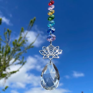 New Rainbow Chakra Lotus Flower Rainbow Sun Catcher Mobile ~ Spiritual Yoga ~ Window Home Garden Decoration ~ Rebirth Growth