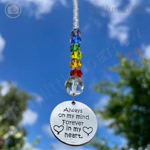 New Rainbow Bridge Pet loss Sun Catcher ~ Always on my mind forever in my heart ~ Memorial Loss Keepsake ~ Garden Home Window Decoration