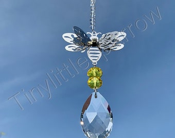 New 3D Bumble Bee Sun Catcher Mobile ~ Yellow and Clear Glass Beads ~ Home Window Decor