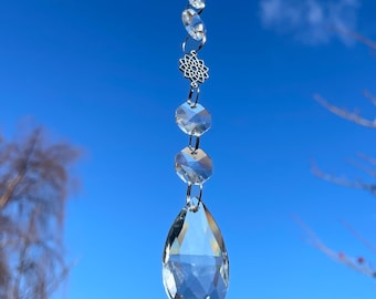 Crown Chakra Sun Catcher: Clear Glass Beads, Silver Charm Mobile