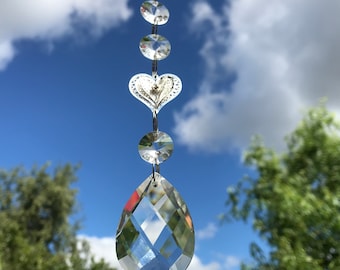 New 3D Love Heart Sun Catcher Hanging Mobile with Clear Glass Beads ~ Window Home Decoration