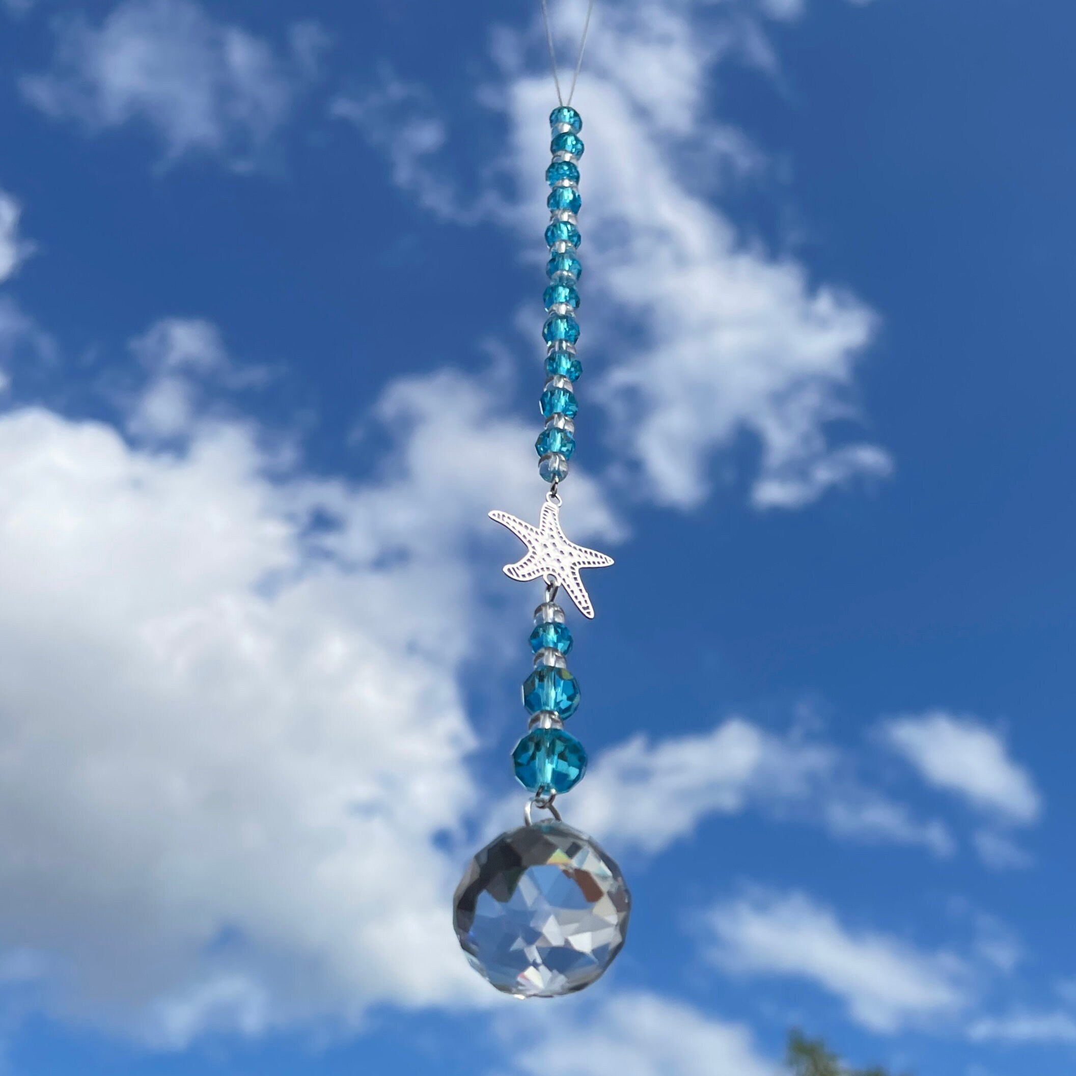 New Starfish Hanging Sun Catcher Mobile Turquoise Blue Glass Etsy