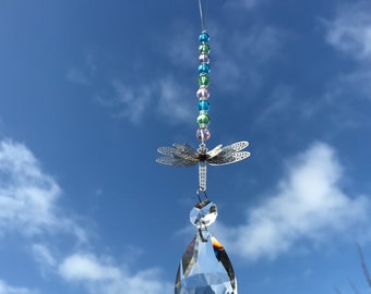3D Dragonfly Sun Catcher: Pastel Glass Bead Window Mobile