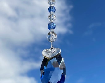 Atrapasueños conmemorativo para papá: cuentas de vidrio azul, dije de plata, decoración para ventana