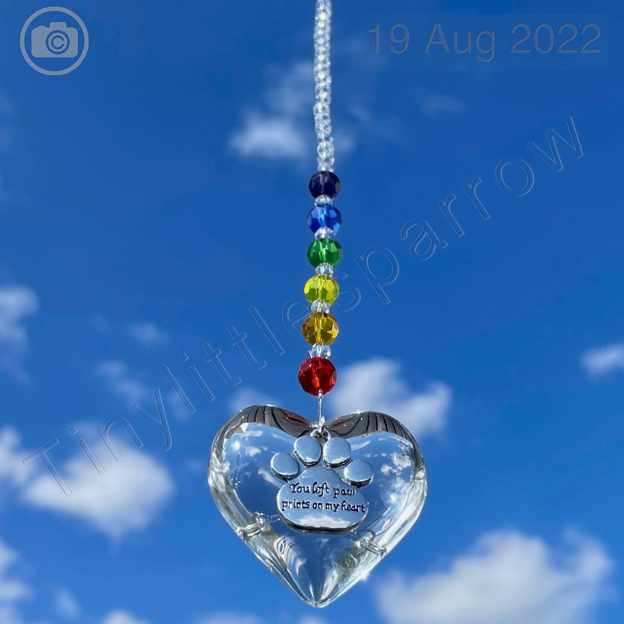 New Rainbow Bridge Pet loss Heart Sun Catcher ~ You left paw prints on my heart ~ Glass Beads ~ Memorial Keepsake ~ Dog or Cat Loss ~ Window