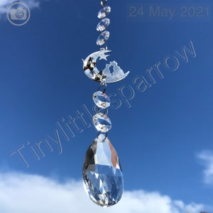 New Mystical Cat and Moon Hanging Sun Catcher Mobile ~ Clear Glass Beads ~ Home Garden Window Decoration