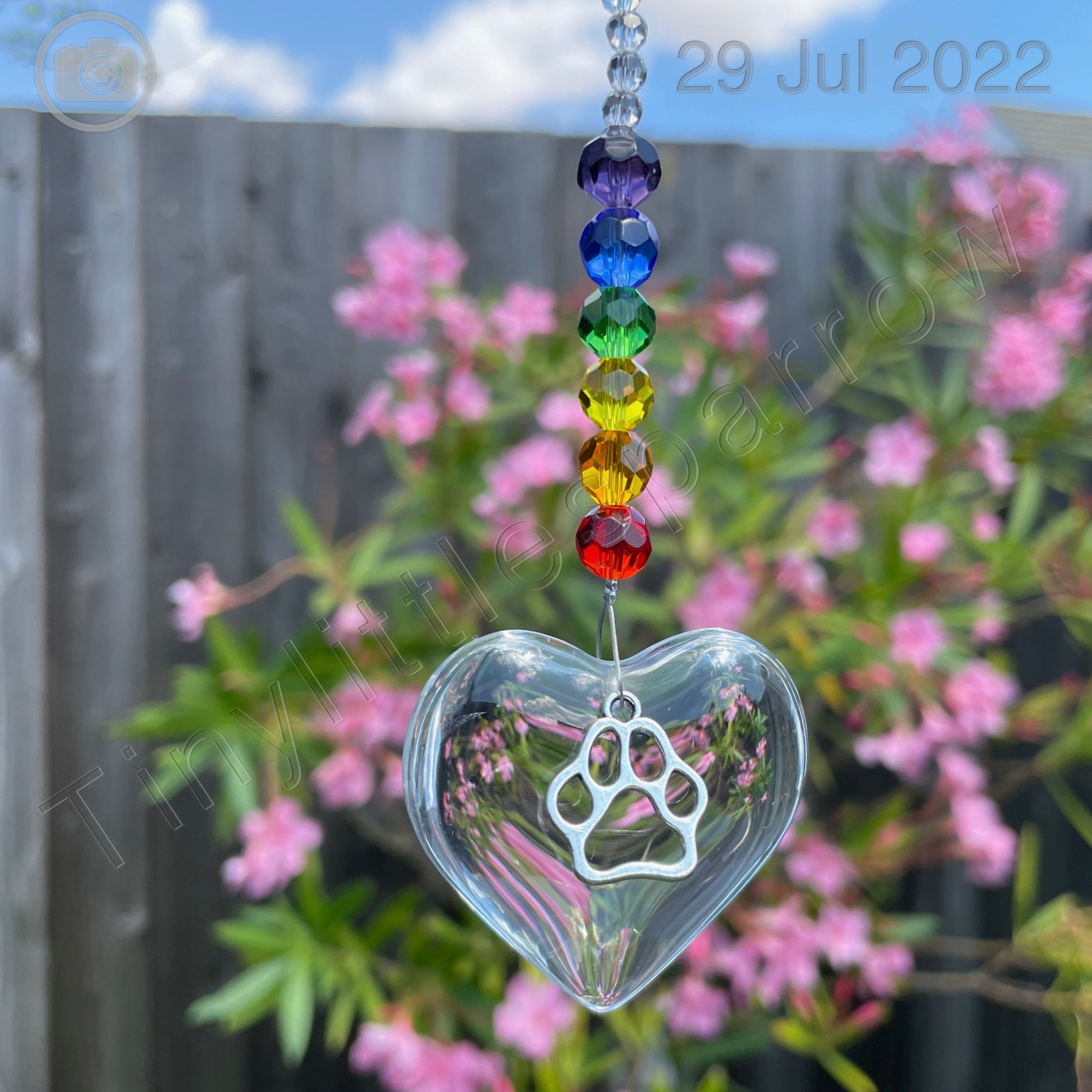 Rainbow Bridge Sun Catcher Paw Print Glass Heart, Pet Loss Memorial ...