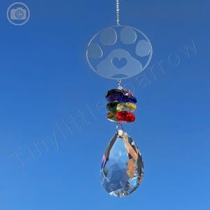 New Long Rainbow Bridge Pet loss Sun Catcher ~ Metal Paw Print Rainbow Glass Beads ~ Memorial Keepsake ~ Dog or Cat Loss ~ Window Gift Idea
