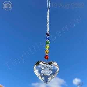 New Rainbow Bridge Pet loss Heart Sun Catcher You left paw prints on my heart Glass Beads Memorial Keepsake Dog or Cat Loss Window image 2