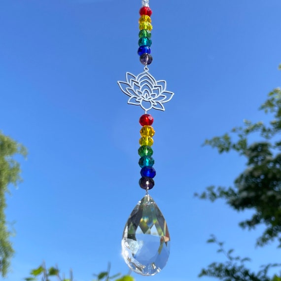 Lotus Sun Catcher Chakra Hanging Crystals Rainbow Suncatcher Car Charm  Stained Glass Prism Sun Catchers Window Garden Decoration