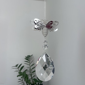 Grande Apanhador de Sol 3D de Abelha para Decoração de Janela, com Contas de Vidro Transparentes, Pronto para Pendurar