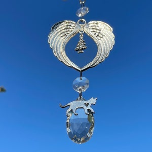 New Christmas Tree Memorial Cat Pet Loss Sun Catcher Keepsake ~ Silver Metal Angel Wings ~ Home Window Decor