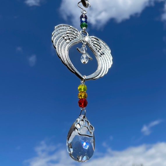 New Paw Hanging Rainbow Sun Catcher with Glass Crystal Drop ~ Pet Loss  Memorial