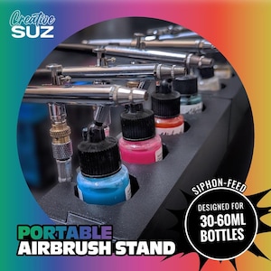 Portable Airbrush Stand, Table Mount Design, Extendable Airbrush Holder for Siphon Feed 30/60ml Bottles Model Painting & Body Art