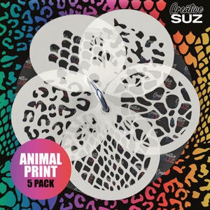Animal Prints - Face Painting Airbrush Craft Cake Stencils - Leopard/Scales/Camo/Giraffe/Reptile - Flexible & Reusable - 7 cm x 7 cm discs