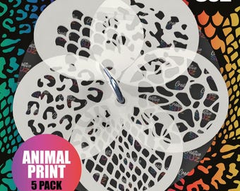Animal Prints - Face Painting Airbrush Craft Cake Stencils - Leopard/Scales/Camo/Giraffe/Reptile - Flexible & Reusable - 7 cm x 7 cm discs